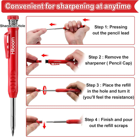 Hiboom 4 Pack Carpenter Pencils Set with 24 Refills, 2.8 mm Mechanical Pencil for Woodworking Marking