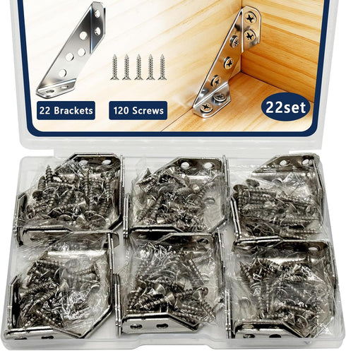 22-Pack Stainless Steel L Bracket with 120 Pieces Self-Tapping Screws, Universal Triangular