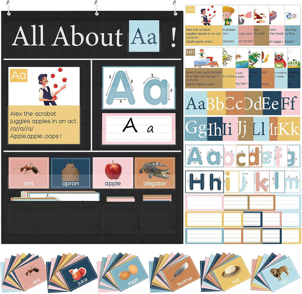 Blosssound 34 x 27 All About Letter Pocket Chart 103 ABC Flash Cards