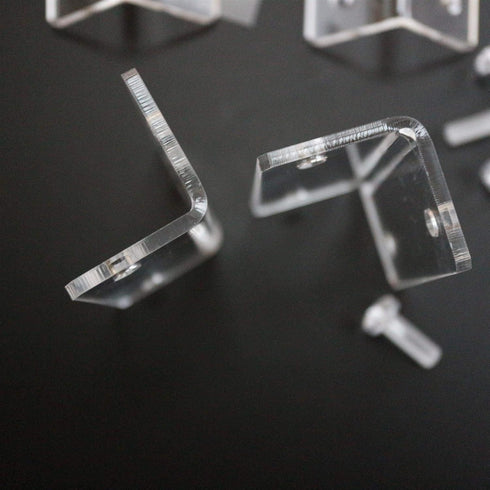 4 x Angled L Brackets, Clear Right Angle Bracket, Polished Clear Transparent Acrylic + 20x M5 Bolts, Corner