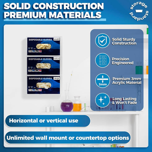 Storage Standard 16.5 10 3.5 Inches Triple Glove Box Holder Wall Mount Glove Dispenser - Disposable Glove Holder Wall