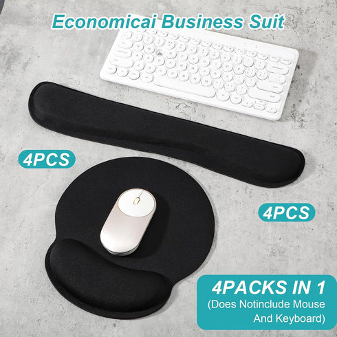 Xaajooio 8 Set, Pcs Ergonomic Mouse Pad and Keyboard Wrist Rest Memory Foam Support for Comfortable Typing, Black