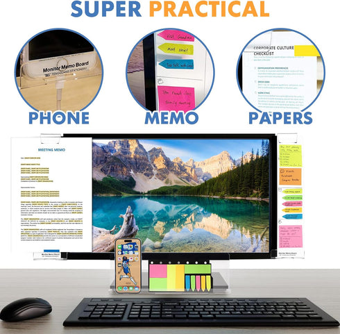 Barelove Computer Monitor Memo Board, Set of 3 Transparent Acrylic Screen Message Pad and Phone Holders