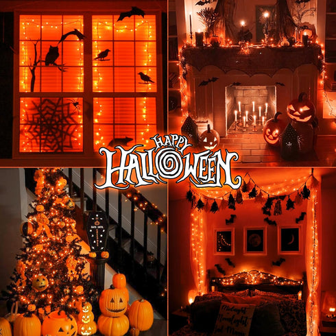 Lights(23 Feet,100 Count)-Incandescent woohaha Outdoor Halloween Orange Christmas Lights with Black Wire,Mini Orange