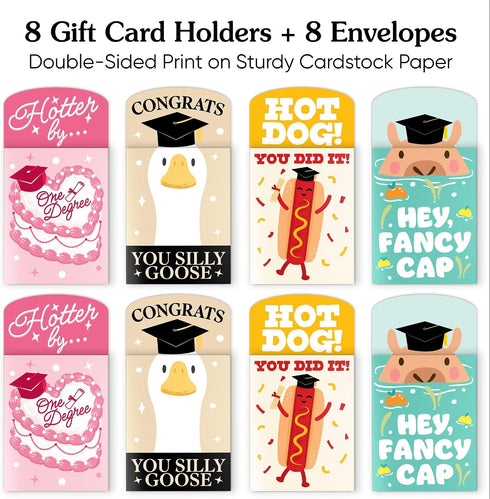Pack, Set 8 Big Dot of Happiness Assorted Funny Graduation Gift Card Holders with Envelopes, Grad Party Cash Money