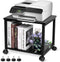 Under Desk Printer Stand - Classic Black 2-Tier Mobile Printer Table with Storage Shelf, Heavy Duty Wood Cart with