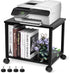 Under Desk Printer Stand - Classic Black 2-Tier Mobile Printer Table with Storage Shelf, Heavy Duty Wood Cart with