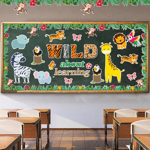 Jungle Animals Bulletin Board Decoration Set Wild about Learning Classroom Cutouts Bulletin Board Wall Door Decor for Kindergarten Preschool Elementary Middle School – WILD about Learning