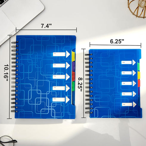 CAGIE 5x7 Spiral Notebook, College Ruled, 5 Subject with Dividers, A5 Journal for Work, 240 Pages, Blue