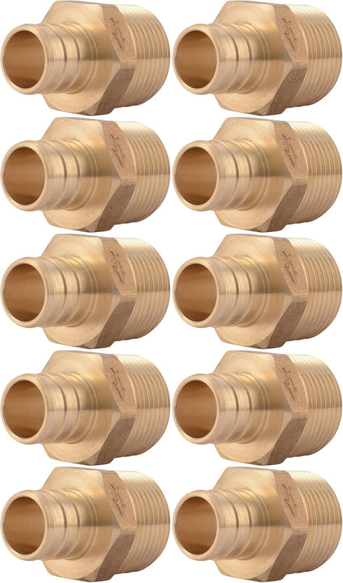 SharkBite 3/4 Inch Crimp MNPT Male Adapter, Pack of 10, Brass Plumbing Fitting for PEX Pipe