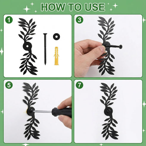7-Inch (4-Pcs, Black Leaf Shaped Shutter Tieback, Decorative Shutter Holder with Installation Hardware, Exterior