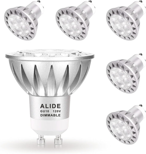 ALIDE 6 Pack GU10 Dimmable LED Bulbs, 25W 35W 50W Halogen Replacement, 2700K Warm White, MR16 GU10 450LM