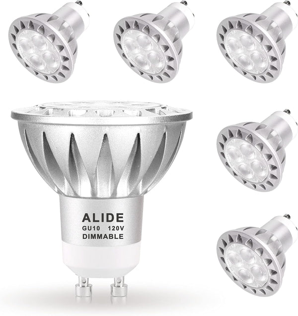 ALIDE 6 Pack GU10 Dimmable LED Bulbs, 25W 35W 50W Halogen Replacement, 2700K Warm White, MR16 GU10 450LM