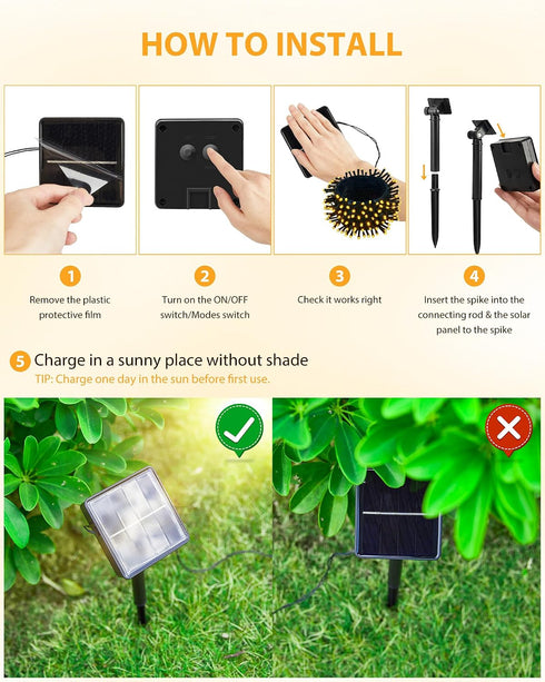 2 Pack 92Ft 240 8 Brightown Solar String Lights Outdoor Waterproof, LED Solar Lights Outdoor with Modes, Outdoor Light