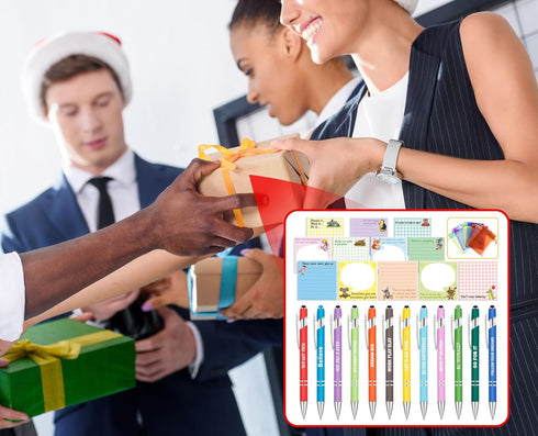 Funny Coworker Gifts, Pens with Inspirational Sayings + Sticky Notes, Work Gift Bulk for Adults, Office Supplies Set
