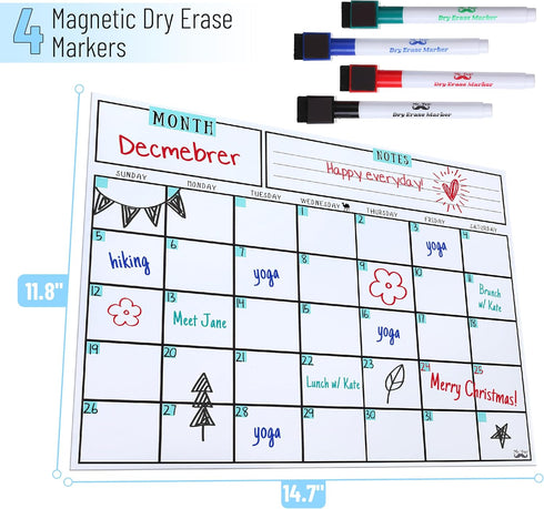 Mr. Pen- Dry Erase Calendar for Fridge - Magnetic Calendar with 4 Dry Erase Markers, Back to School Supplies