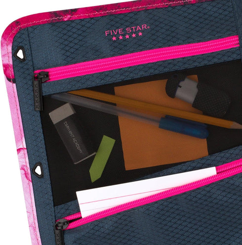 Five Star Pencil Pouch - 3-Pocket Pen Case for School Supplies, Fits 3 Ring Binder, Navy/Pink