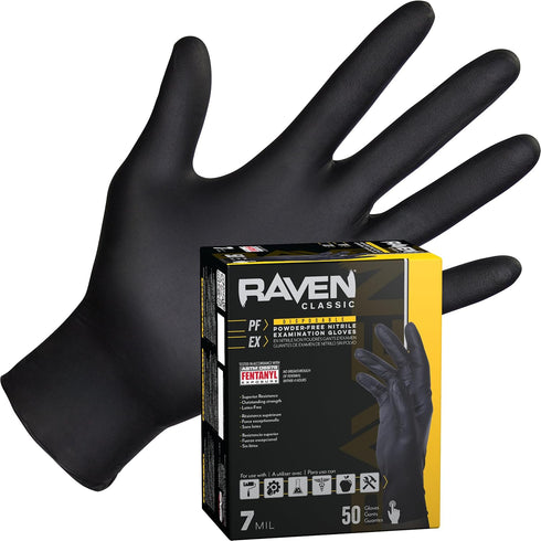 SAS Safety 66519-01 Raven Powder-Free Exam Grade Nitrile Gloves - 6 mil, 50 Gloves per Box