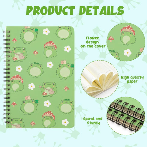 L1rabe 2 A5 Frog Spiral Notebooks, Cute Frog Playing Banjo, College Ruled Hardbound Notebooks for Kids Teens Christmas