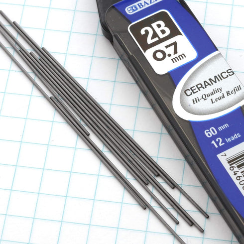BAZIC Ceramics Mechanical Pencil Lead Refills - 2B 0.7mm (36 Count/Pack) for Graphite Draft Drawing Writing Sketching