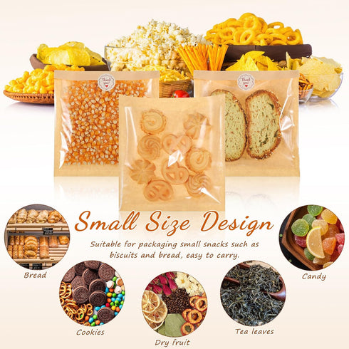 200 Packaging, 19x18cm Pcs Small Bread Bags with Front Window, Food Safe Kraft Paper Bakery Bread and Biscuit Storage
