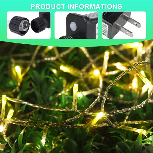 weillsnow 164 500 8 FT LED Christmas Lights Outdoor, Waterproof Christmas Fairy Lights with Timer, Plug in Warm White