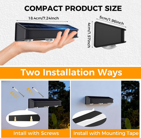 3-Lens 3-Colors 4Pack Solar Fence Lights Wall Lights Outdoor Waterproof Solar Garden Lights Color Changing Solar
