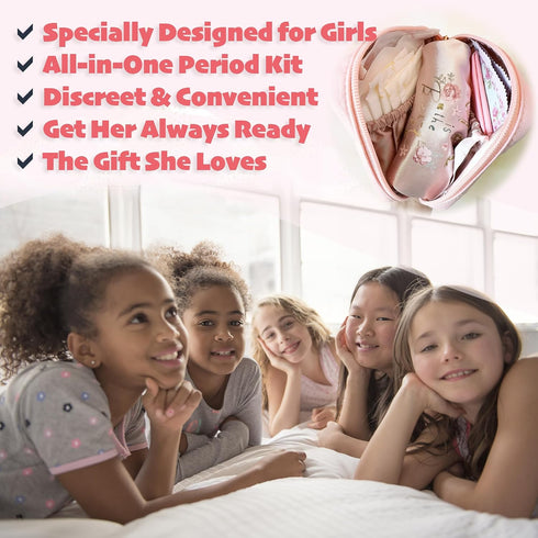 10-12 Essential First Period Kit for Girls | Period Bags for Teen Girls for School | First Period Gift with Sanitary