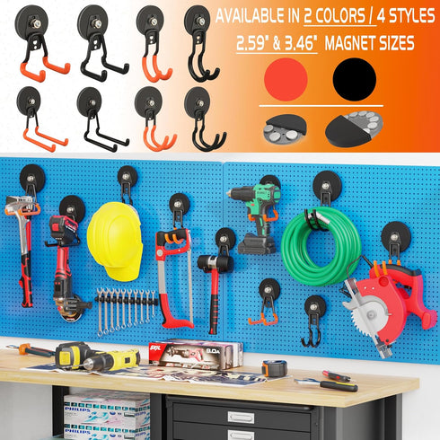 4 Pack ULIBERMAGNET Upgraded Large Magnetic Hooks,Strong Heavy Duty Magnet Hooks for Power Drill,Broom,Garden