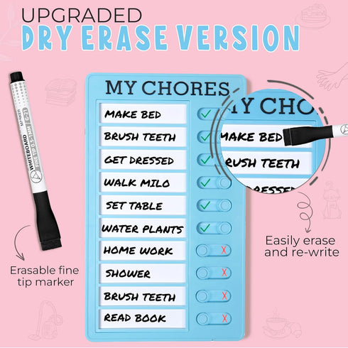 Dry Erase Chore Chart Set (2 Pcs) | Chore Chart for Kids, Dry Erase Board for Kids & Chore Chart for Adults (Blue & Pink) by Generic