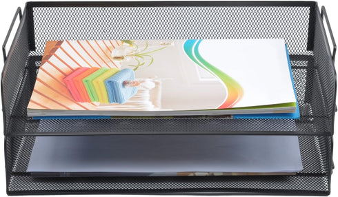 Easepres 2 Tier STACKABLE Desktop Document Letter Tray Organizer| The Mesh Collection, Black by EASEPRES
