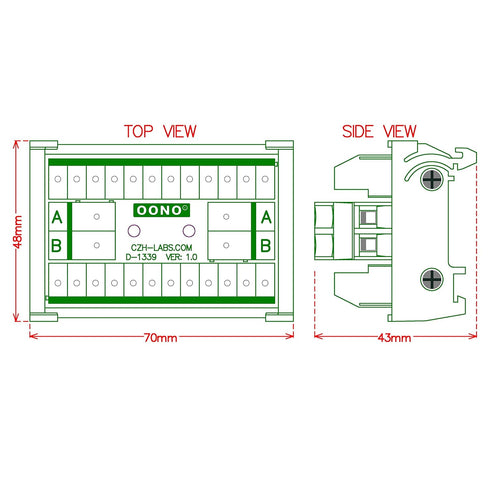 OONO DIN Rail Mount 30A/300V, 2x12 Position Screw Terminal Block Distribution Module