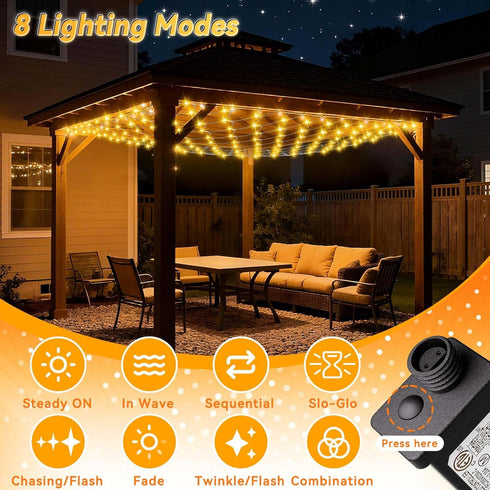 LitHome 10 10FT 200 8 x Gazebo Net Lights Outdoor, LED Gazebo Lighting Waterproof, Modes Connectable Christmas Net