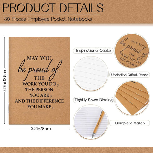 Kosiz 80 Sets Employee Appreciation Gift Bulk, Inspirational Notebooks, Pocket Notepad, Bamboo Pens