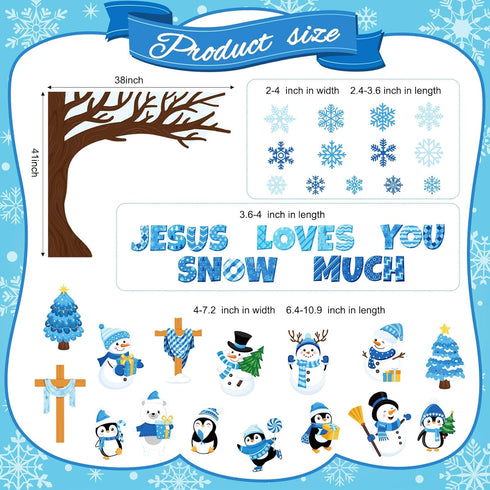 Zonon 114 Pcs Winter Bulletin Board Decorations Christmas Christian Tree Bulletin Board Cutouts Religious Classroom Decoration Snowflake Snowman Cutouts for Christmas School Home Wall by Zonon