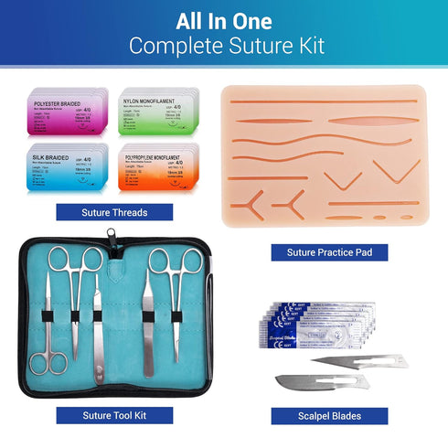 Alcedo Suture Practice Kit for Medical Students | Complete 32 Piece Kit with Durable Suturing Pad and Tools