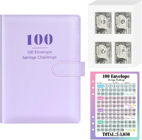 Sooez 100 Envelopes Challenge Binder, Money Saving Challenge Budget Binder with Cash Envelopes, Fun Way to Save $5,050