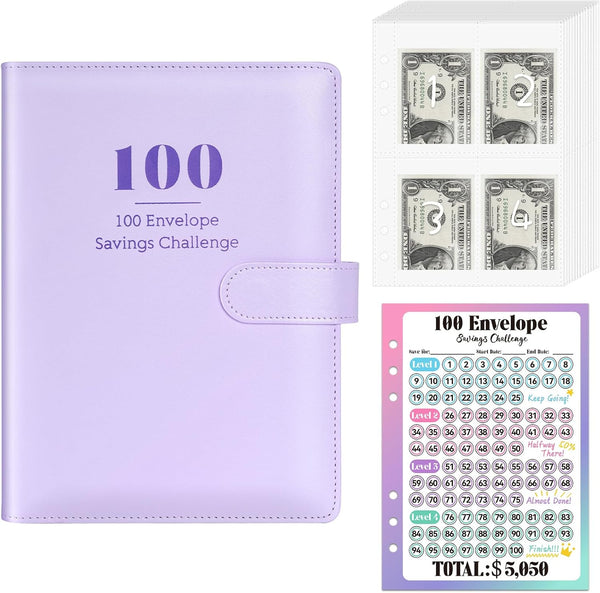 Sooez 100 Envelopes Challenge Binder, Money Saving Challenge Budget Binder with Cash Envelopes, Fun Way to Save $5,050