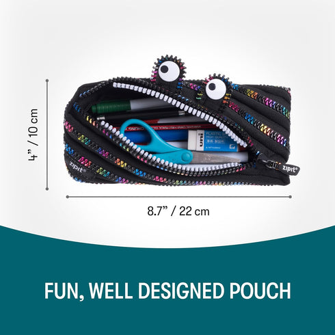 ZIPIT Monster Pencil Case for Kids - Pencil Pouch for School, College, Office (Black & Rainbow)