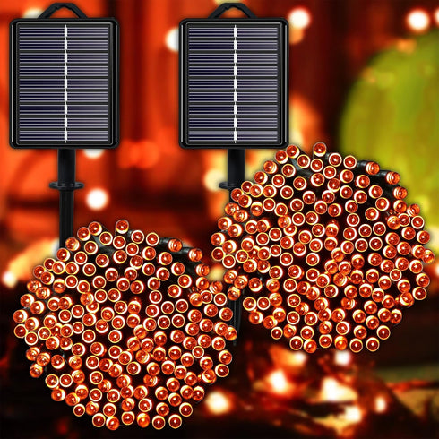 Solar Halloween String Lights Outdoor Orange, 2Pack 144ft 400 LED Spooky Lights
