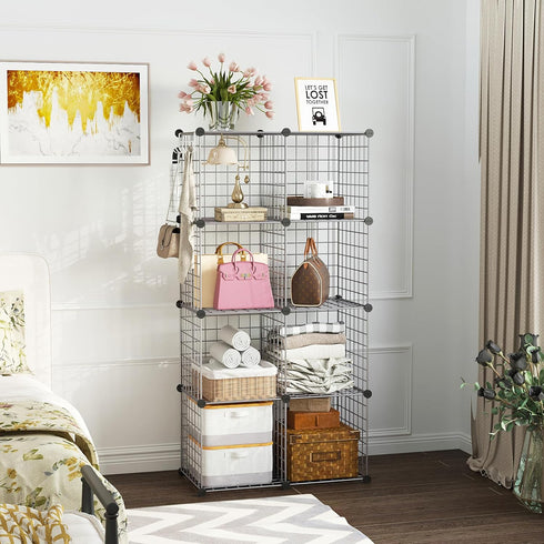 C&AHOME Wire Cube Storage, 8-Cube Organizer Metal Grids, Modular Shelves Units for Home, Office, Living Room