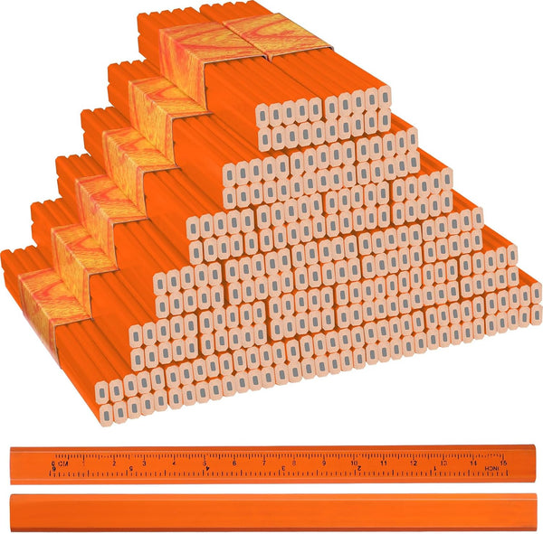 Lincia 300 Pcs Carpenter Pencils - 7 Inch Octagonal Flat Marking Pencils for Woodworking, Orange
