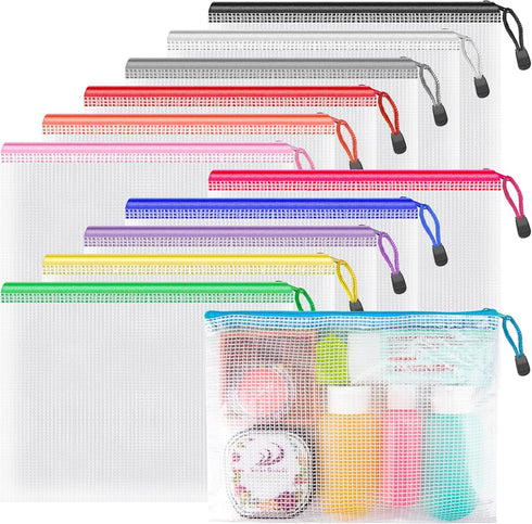Umriox Small Zipper Pouch, 9.5x7.1 in (12 Colors, 12 Packs), Mesh Bags with Zipper for Travel Accessories