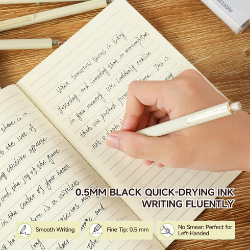 RIANCY Gel Pens, 6 Pcs 0.5mm Black Ink Fine Point Aesthetic Pens for Office School Supplies