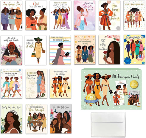 African American Greeting Cards Assortment Box Set of 18 Cards with Envelopes