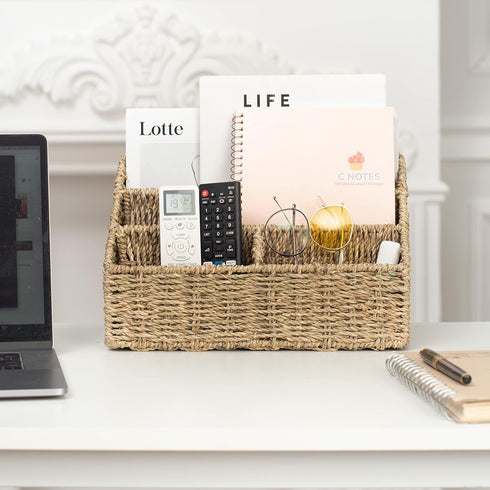 KOLWOVEN Sea Grass Magazine Display Holder, Mail Organizer Countertop, Bill Sorter, File Organizer for Desk and Home