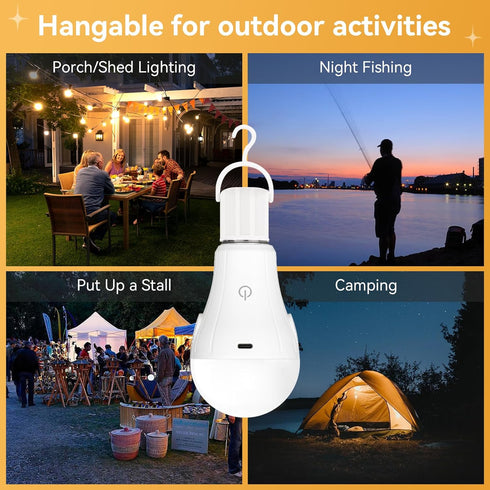 Neporal MagicGlow Rechargeable Solar Light Bulbs, 2 Pack, USB+Solar Rechargeable, Dimmable Battery Light Bulb, A19