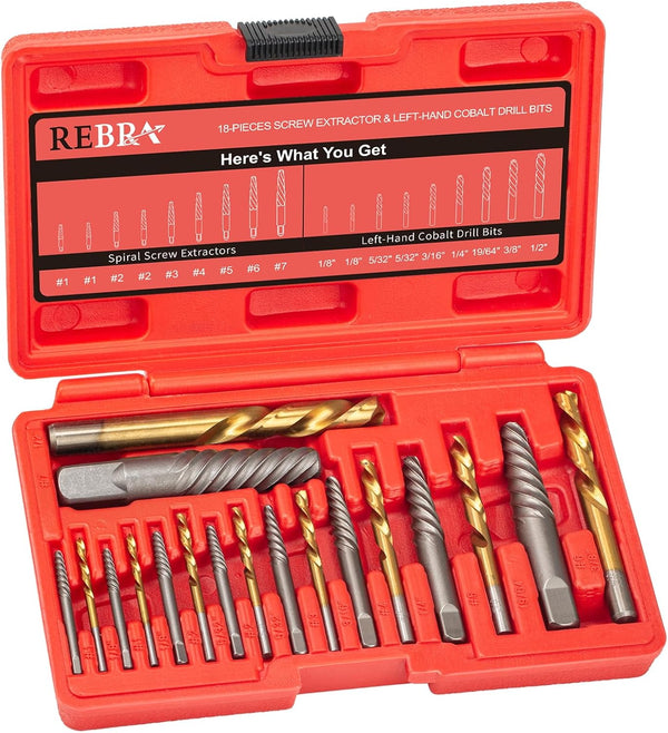Screw Extractor Set, 37# Cr-Mo & 6542 HSS Steel Cobalt Left-Hand Drill