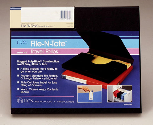 Lion File-N-Tote Travel Folio, Letter Size, 12" x 9.7" x 1" (Capacity 3/4"), Black, 1 ea. (860-BK)