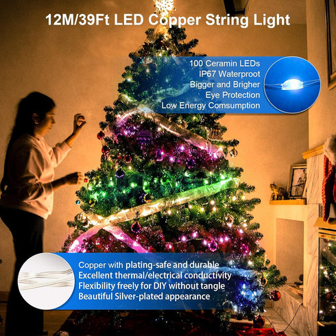 40Ft 16 100 20 XEWEA Solar String Lights Outdoor, Colors LED String Lights with Modes Remote, Waterproof Solar Powered